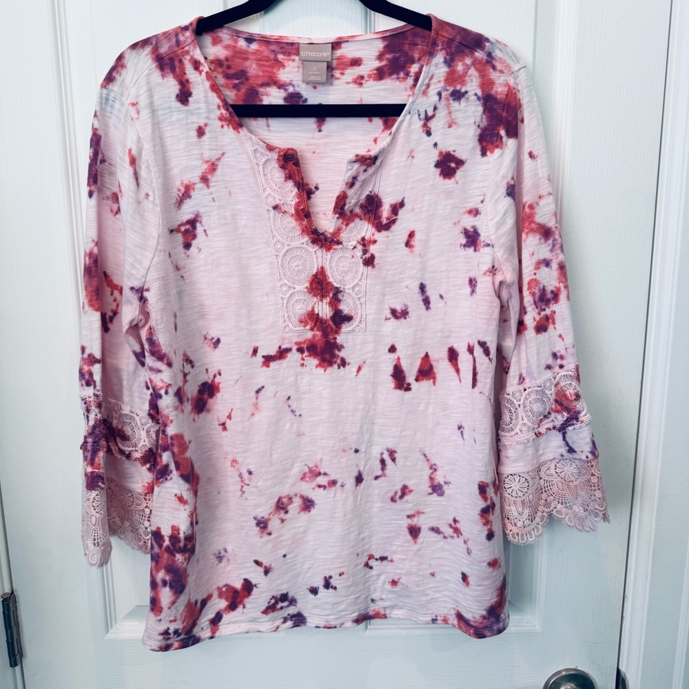 Chico’s Bohemian Lace Tie Dye Top L